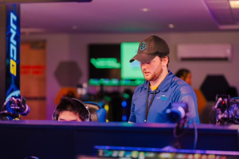 Students participating in a scholastic esports event